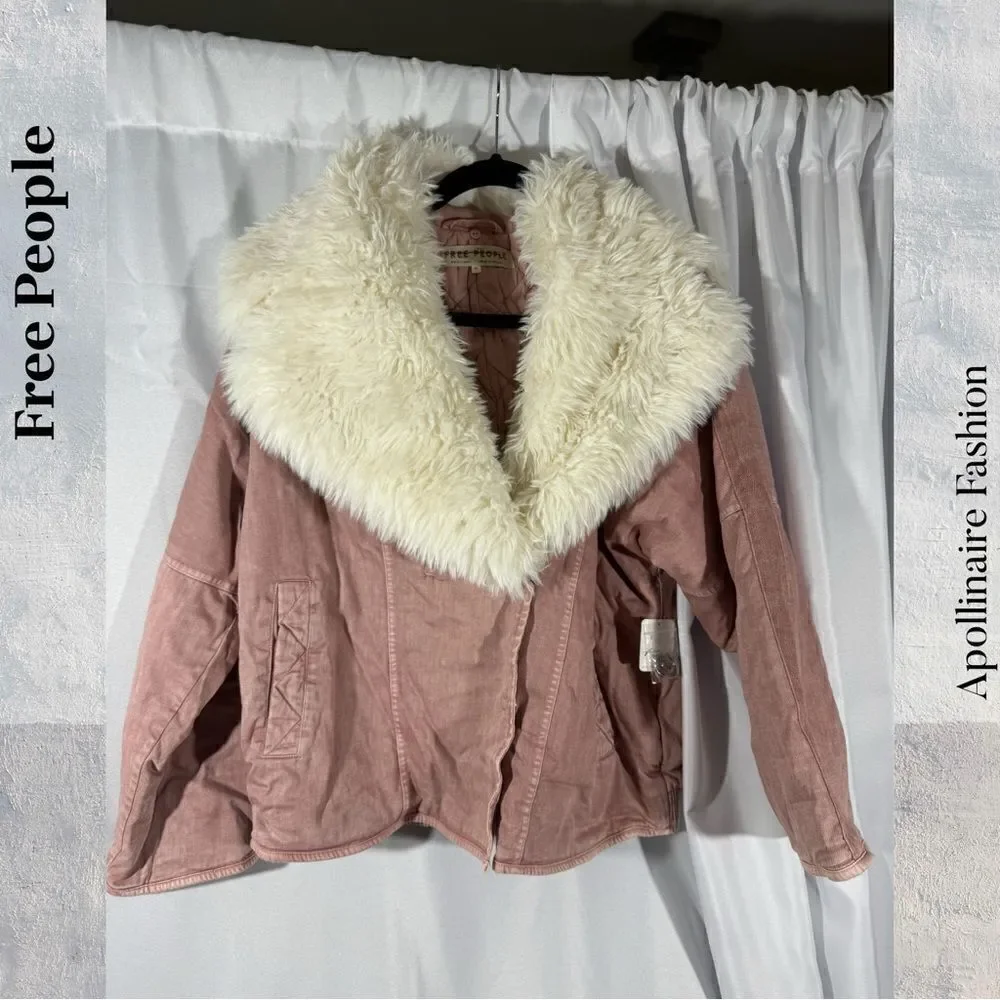 FREE PEOPLE LOLA DENIM JACKET IN PALE MAUVE MEDIUM NWT